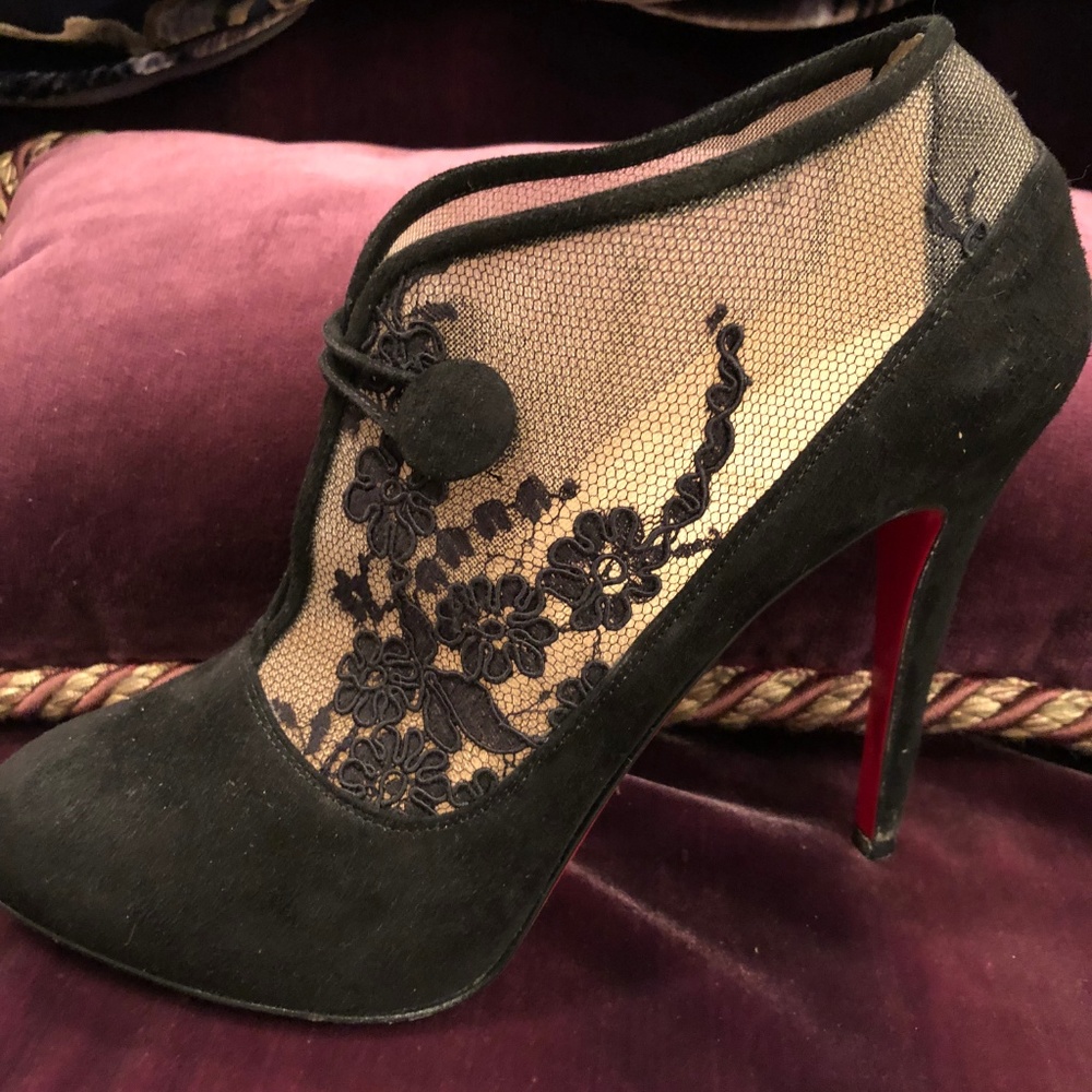 Louboutin Black & Nude Suede Booties - Picture 2 of 8